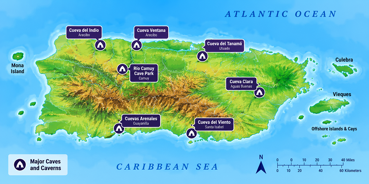 Map illustrating Caves locations