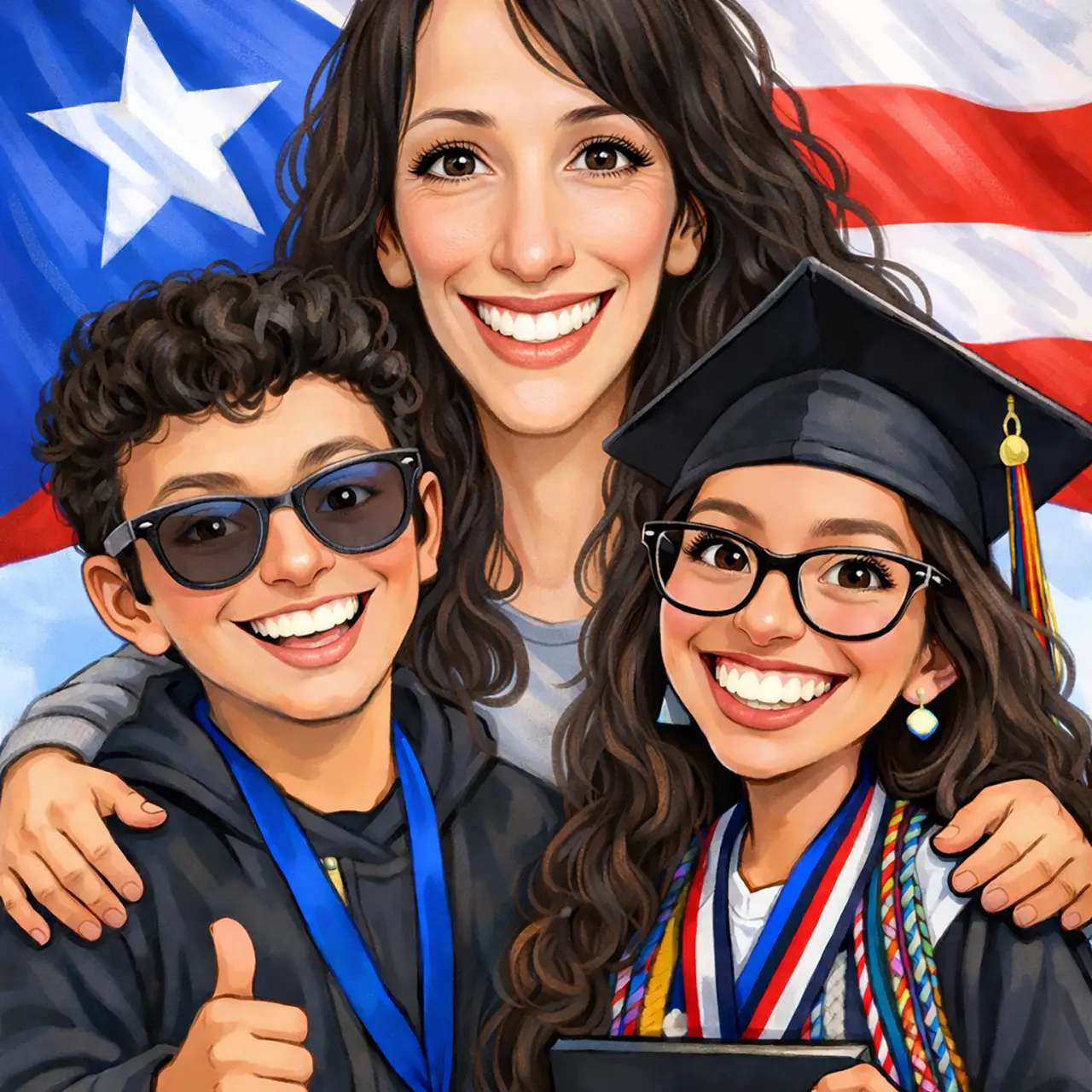 Magaly and family caricature
