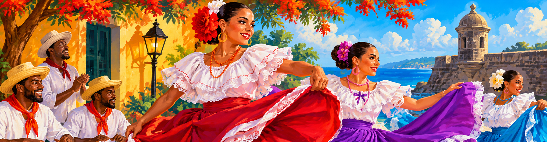 Bomba and Plena dances illustration Bomba and Plena dances illustration