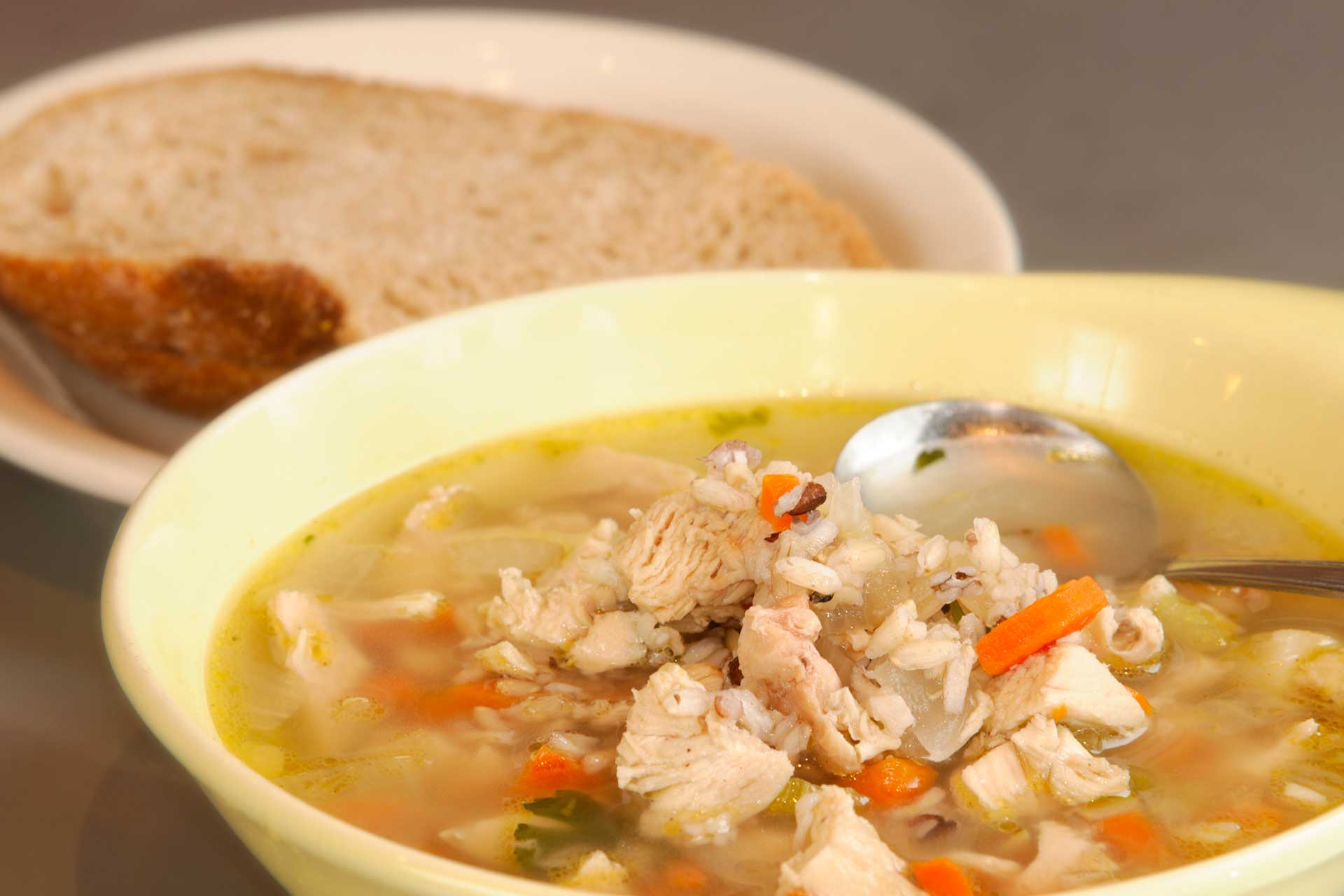 Photo of chicken soup bowl